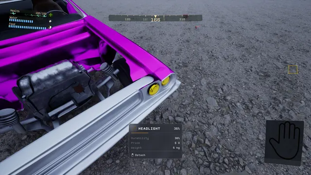 A car with its hood open while the player selects the headlight part
